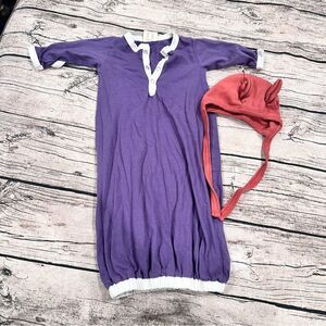 Kate Quinn Organic Purple Baby Gown and Red Hat with Chin Straps & Ears Size 0-3